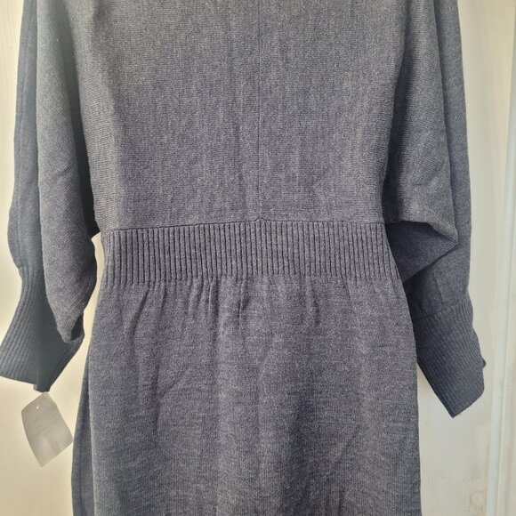 Connected Apparel Women's Charcoal V-Neck Gray Ribbed Knit Sweater Dress Size M - Picture 4 of 8